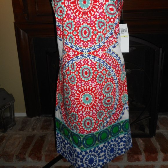 NWT London Times red & blue medallion print summer dress, 4 - Picture 4 of 9